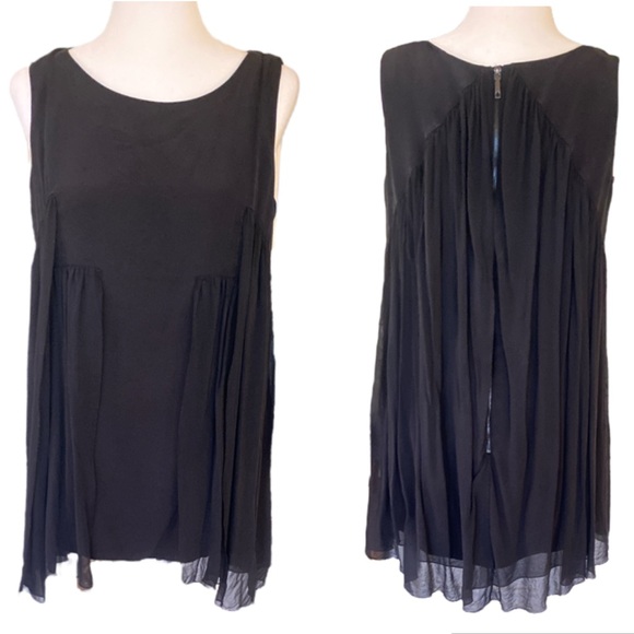 Lafayette 148 Silk Black Semi Sheer Overlay Layered crinkle Tunic Top Dress - 10 - Picture 1 of 12